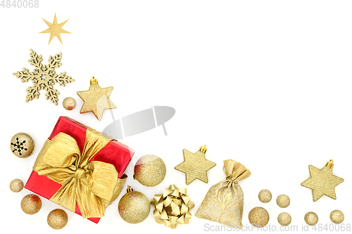 Image of Christmas Gift Box with Gold Bauble Decorations