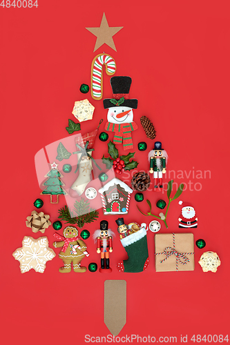 Image of Christmas Tree Concept Shape with Traditional Symbols 