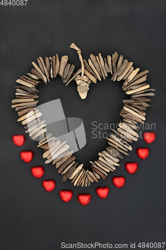 Image of Happy Valentines with Driftwood Heart and Chocolates