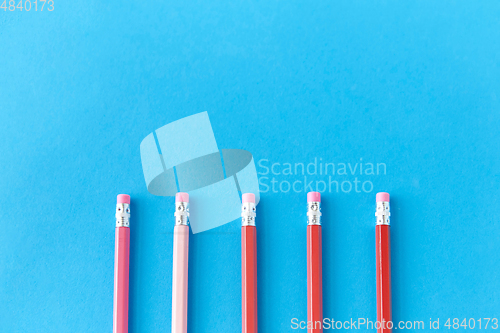 Image of five lead pencils with eraser on tips