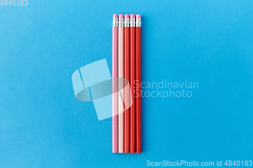 Image of five lead pencils with eraser on tips