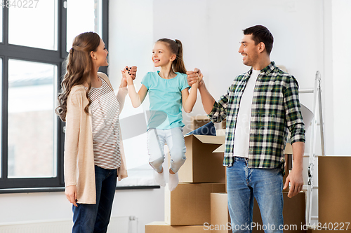 Image of happy family with child moving to new home