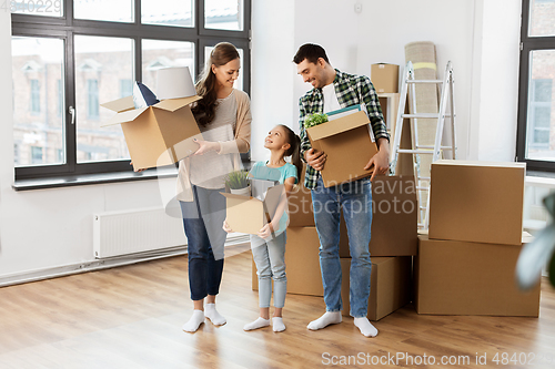 Image of happy family with child moving to new home