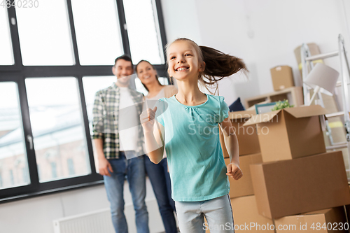 Image of happy family with child moving to new home