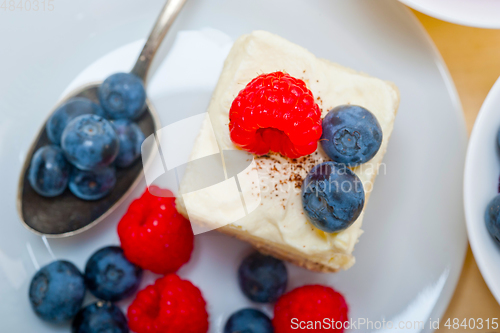 Image of fresh raspberry and blueberry cake