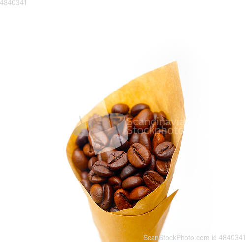 Image of espresso coffee beans on a paper cone