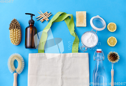 Image of natural cleaning supplies and canvas tote bag