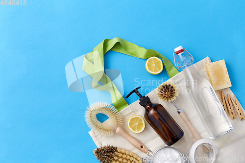 Image of natural cleaning supplies and canvas tote bag