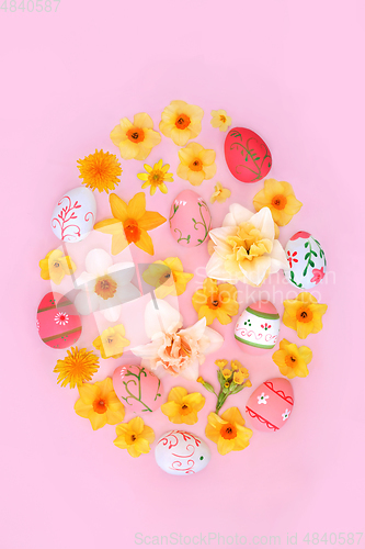 Image of Easter Egg Shape with Eggs and Flowers Concept