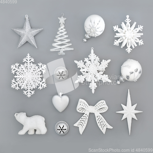 Image of Christmas Silver and Frosted White Bauble Decorations