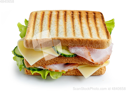 Image of toasted bread with ham and vegetables