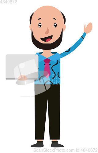 Image of Cartoon freelancer holding his notebook and waving illustration 