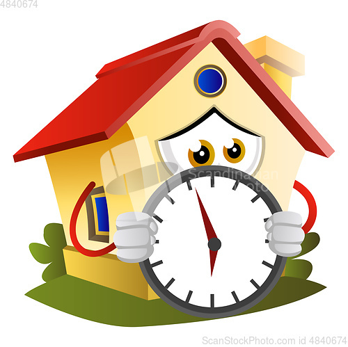 Image of House is holding a clock, illustration, vector on white backgrou