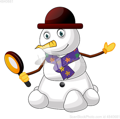 Image of Snowman with magnifying glass illustration vector on white backg