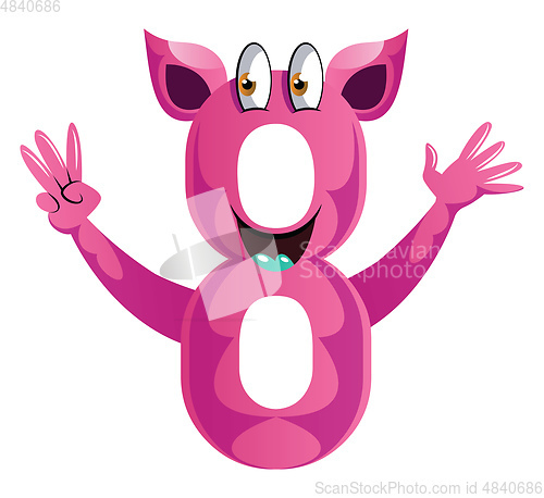 Image of Pink monster in number eight shape with hands up illustration ve