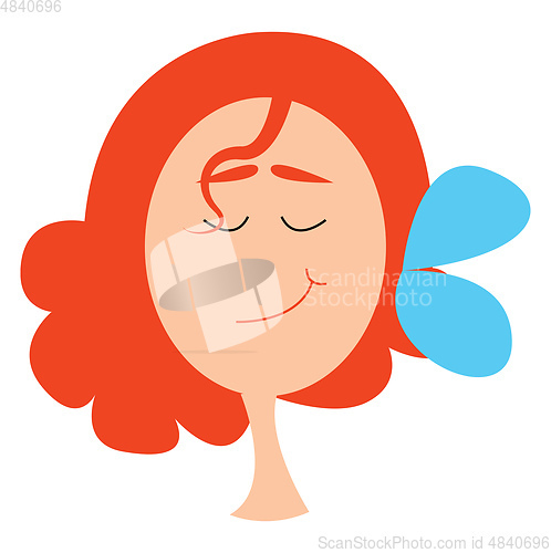 Image of A shy women wearing blue bow vector or color illustration