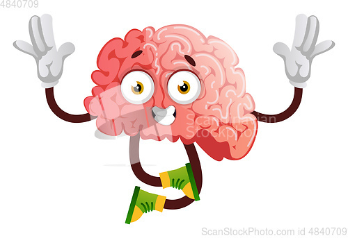 Image of Brain sitting with hands raised, illustration, vector on white b