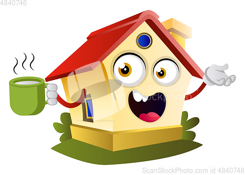 Image of House is having a cup of tea, illustration, vector on white back