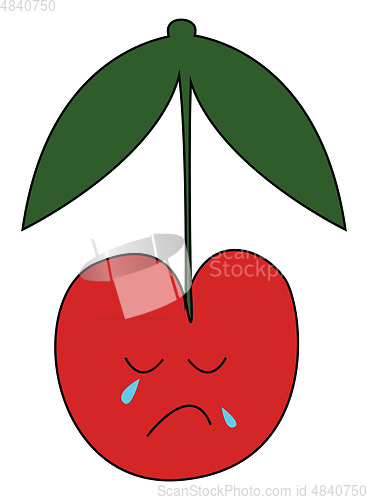 Image of A sad red cherry in tears vector or color illustration