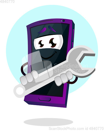 Image of Mobile emoji holding a tool illustration vector on white backgro