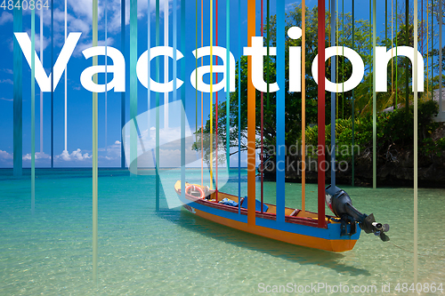 Image of Art vision of travel concept - lines design on beautiful nature scenery for vacation