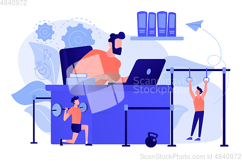 Image of Fitness-focused workspace concept vector illustration.