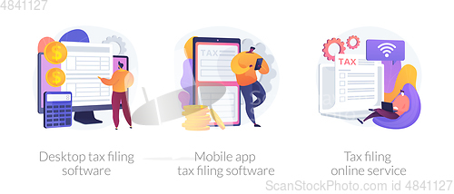 Image of Desktop tax filing software vector concept metaphors.