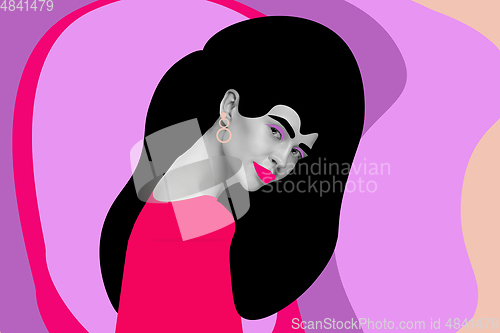 Image of Portrait of a beautiful young woman with bright colorful painted design