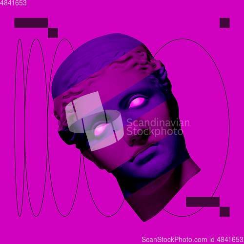 Image of Modern conceptual artwork with ancient statue. Contemporary art collage.