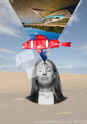 Image of Modern design, contemporary art collage. Inspiration, idea, trendy urban style.