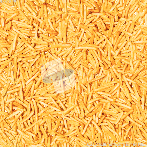 Image of Pattern made from fried potato. Top view, flat design. Fast food.