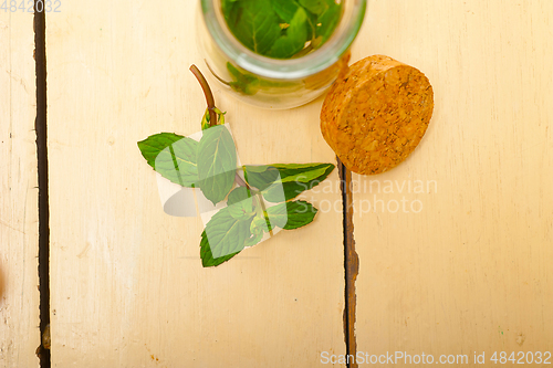 Image of fresh mint leaves on a glass jar