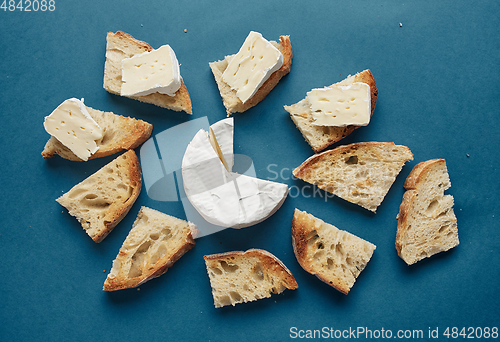 Image of toasted bread slices and brie cheese