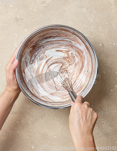 Image of chocolate cake dough making process