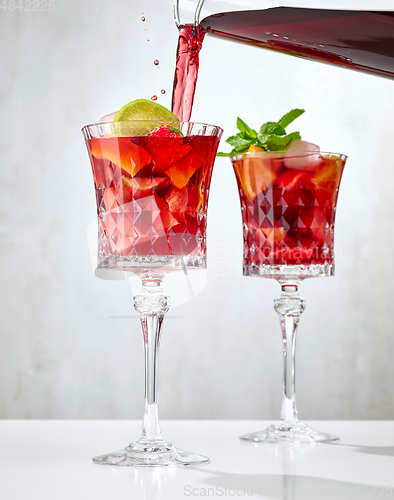 Image of red wine pouring into glass