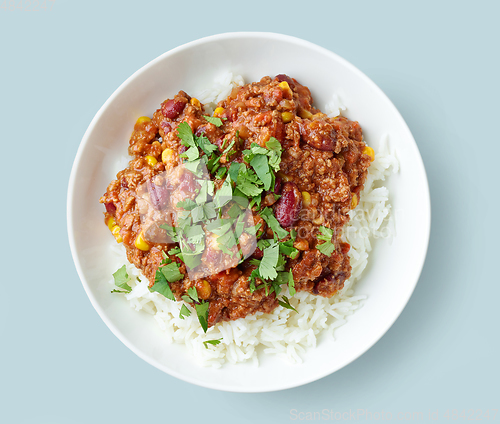 Image of plate of rice and chili con carne