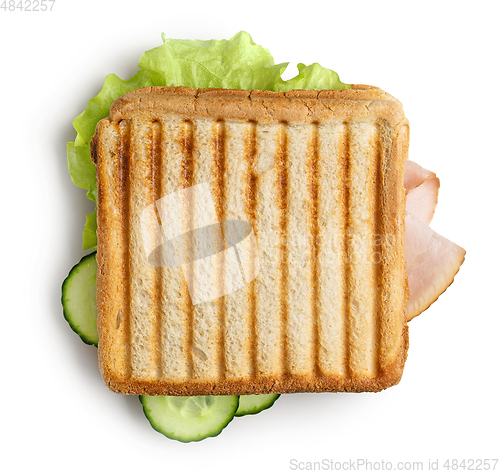 Image of toasted bread with ham and vegetables