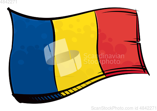 Image of Painted Romania flag waving in wind