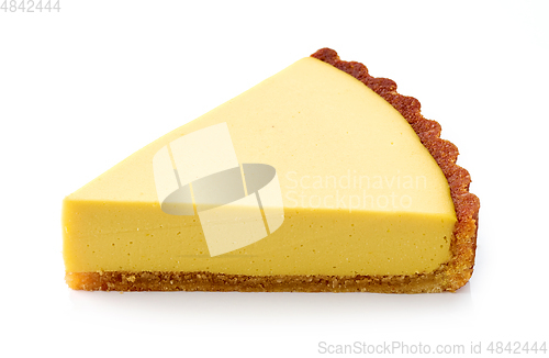 Image of slice of fresh vegan mango cake