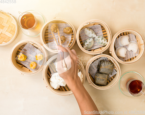 Image of Top view of eating dim sum