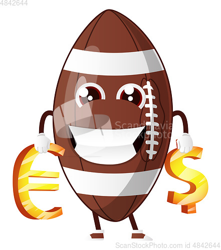 Image of Rugby ball is holding monetary signs, illustration, vector on wh