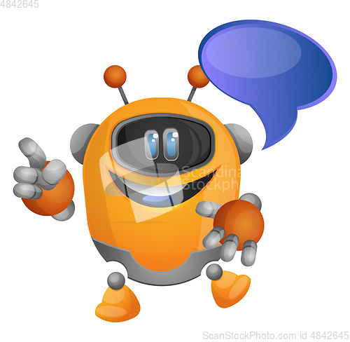 Image of The cute orange robot with a text bubble illustration vector on 