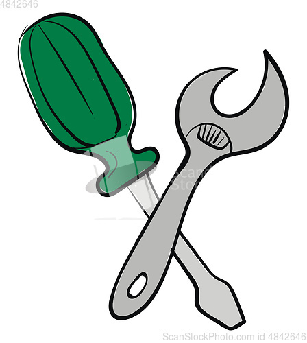 Image of Screwdriver and ajustable wrench illustration vector on white ba