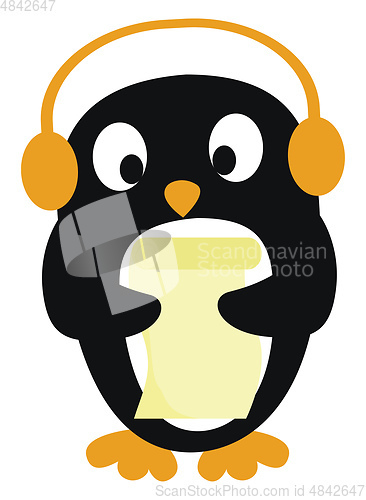 Image of Cute little penguin listening to music vector or color illustrat