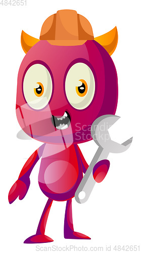 Image of Devil with wrench, illustration, vector on white background.