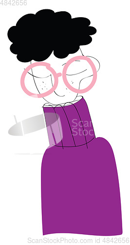 Image of Boy wearing purple sweater and glasses vector illustration 