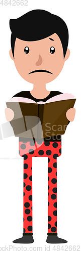 Image of Young man reading a sad book illustration vector on white backgr