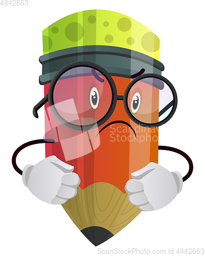 Image of Red pencil looks angry illustration vector on white background