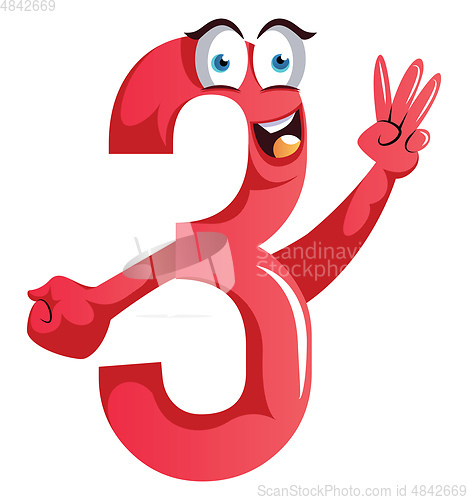 Image of Number three monster showing three fingers illustration vector o