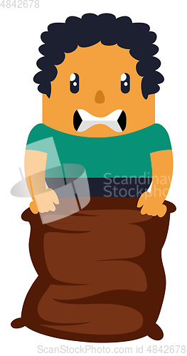 Image of Man holding a bag, illustration, vector on white background.